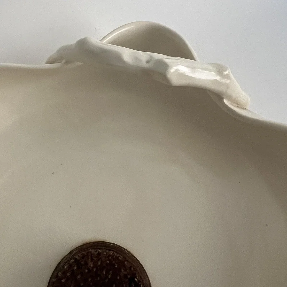 Metlox Poppy Trail California Pottery Twig Floral Dish Eggshell Handmade